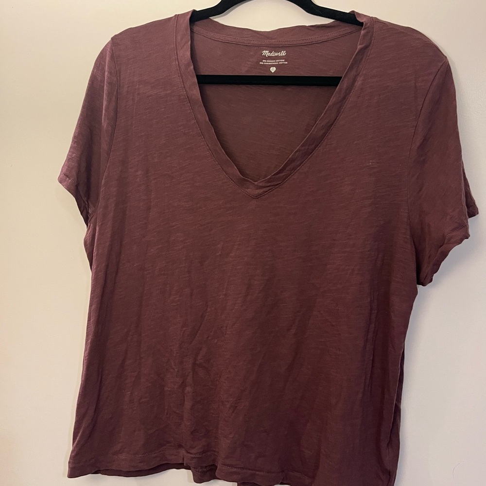 Madewell Short Sleeve V-Neck Cotton Tee - Deep Burgundy